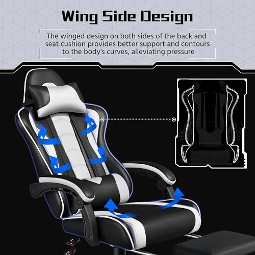 Gaming Chair with Massage Lumbar Support and Footrest — Gaming Chairs, Yaheetech