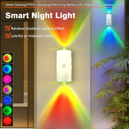 LED Wireless Wall Sconce with Motion Sensor and Color Changing, NINE SQUARE EGOU