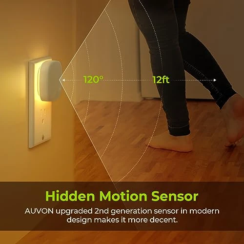 Plug-in LED Backlit Night Light with Motion Sensor & Dusk to Dawn Sensor, Dimmable Warm White Nightlight with Adjustable... — Night Lights, AUVON