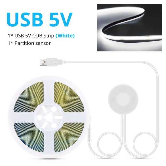 Dimmable USB 5V COB LED Strip with Wooden Panel and Wireless Touch Switch — LED Strips, Good Household Items