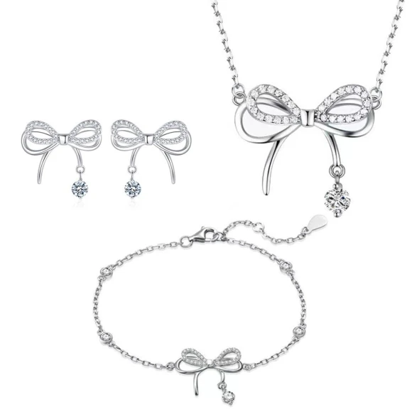 Smart Bow Pendant Necklace with Stud Earrings and Bracelet Set — Jewelry Sets, Supermarket GO