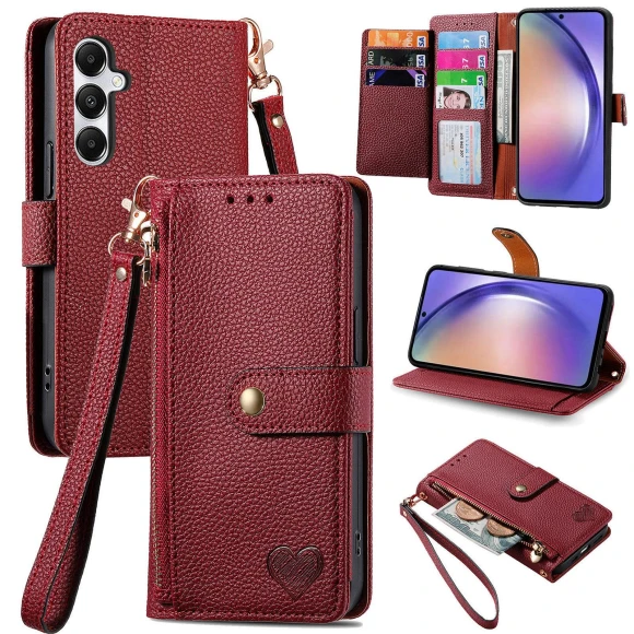 Zipper Wallet PU Leather Phone Cover with Hand Strap — Bumpers, Smartwatch 2025