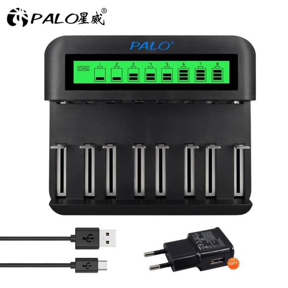 8 Slot LCD Display USB Smart Battery Charger — Chargers, PALO