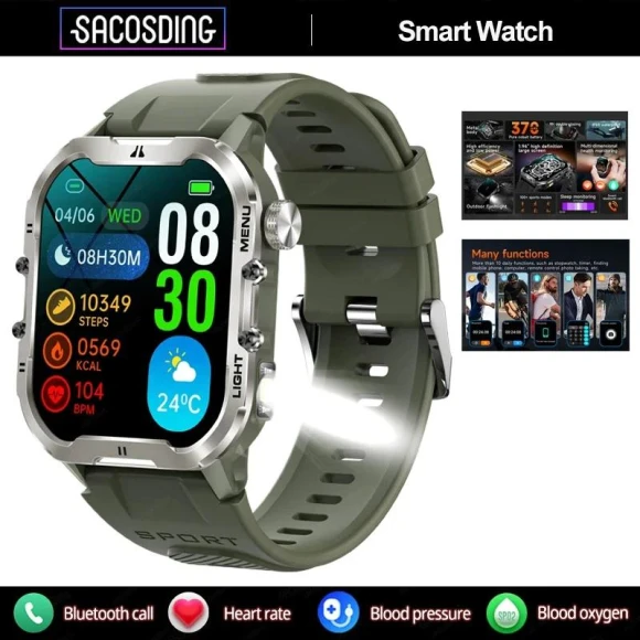 Military Smart Watch with Flashlight — Smartwatches, SACOSDING