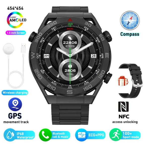 Smart Watch with ECG and PPG Sensors, GPS, NFC, Bluetooth Calling — Smartwatches, Tiktop2