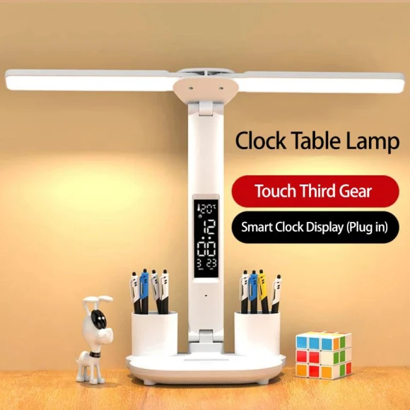 LED Desk Lamp with Foldable Fan and Smart Display Clock — Study & Desk Lighting, TOP-MALL-001