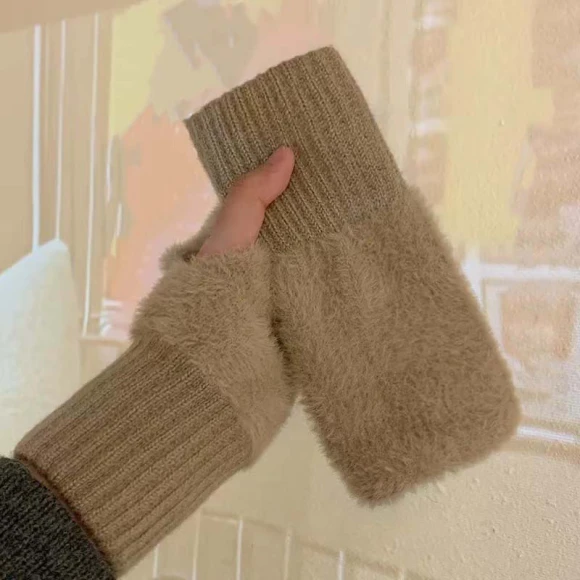 Soft Winter Mink Fingerless Gloves — Arm Warmers, Conella