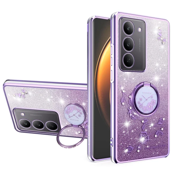 Case Ring Kickstand TPU Flowers Phone Cover Gradient Glitter Pink — Phone Accessories, KADEM