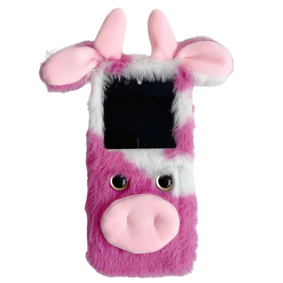 Fluffy Cute Cow Winter Plush Inner TPU Phone Case — Phone Charms, Smartwatch 2025