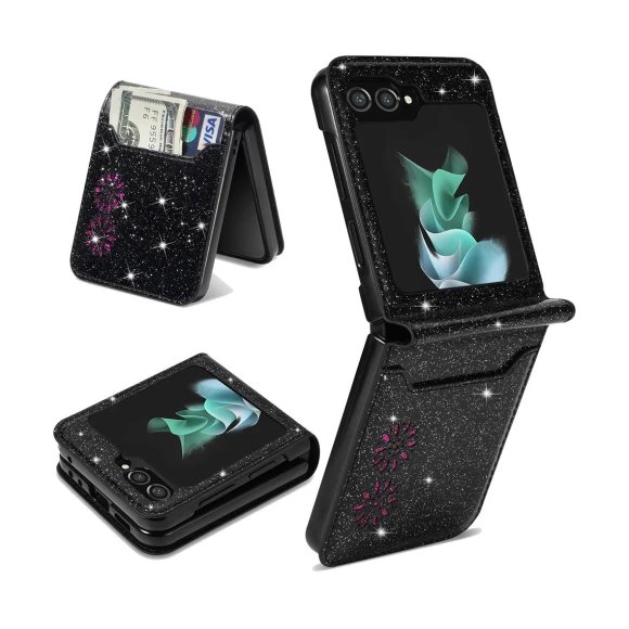 PU Leather+PC Card Slot Case Laser Carving Glittery Starry Style Phone Cover — Flip Cases, Smartwatch 2025