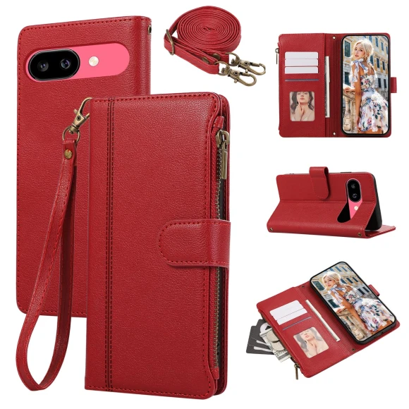 Multi Card Slots Zipper Leather Phone Cover with Shoulder Strap/Wrist Strap — Basic Cases, Smartwatch 2025