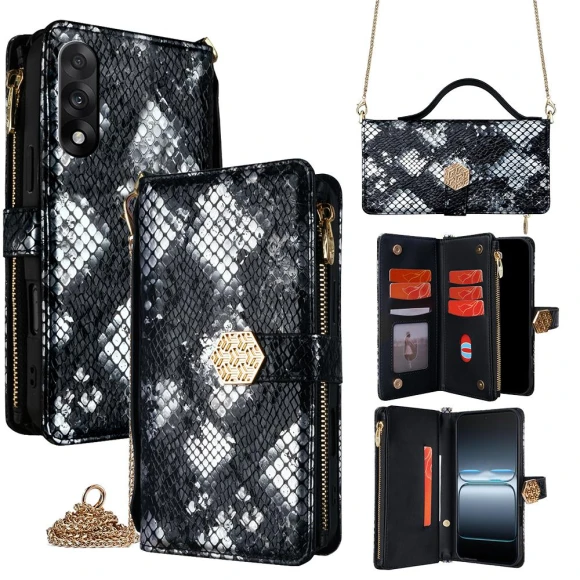 Snake Skin Texture PU Leather Wallet Phone Case with Shoulder Strap — Phone Accessories, Smartwatch 2025