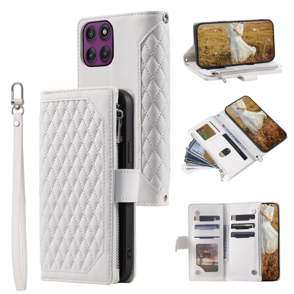 Wallet Case Rhombus Stitching Line PU Leather Phone Cover with Wrist Strap — Flip Cases, Smartwatch 2025