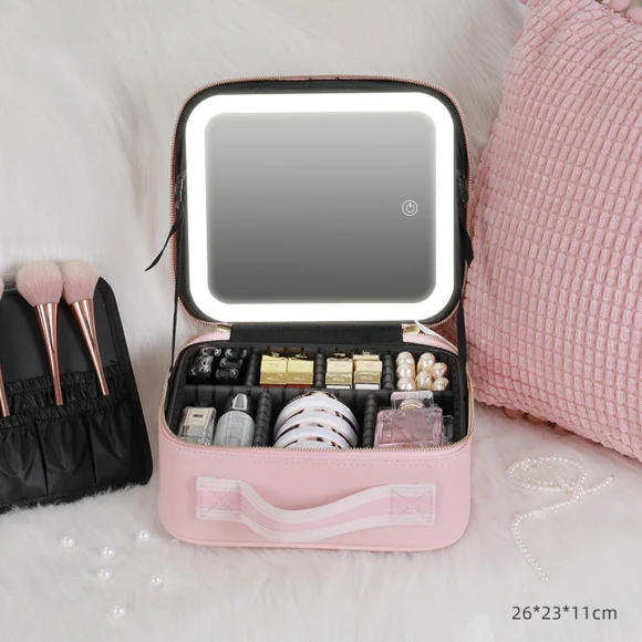 Smart LED Cosmetic Bag with Mirror — Cosmetic Cases, Wood God