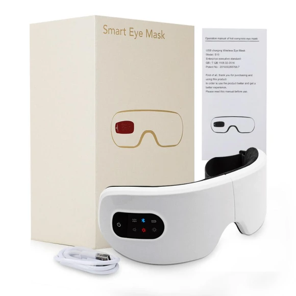 Smart Eye Massager with Hot Compress, Bluetooth Music, and Vibration Massage — Foam, COOKING-MALL