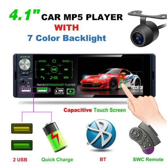 Car Touchscreen Bluetooth MP5 Player with AM FM Radio RDS and Dynamic Trajectory Camera — Stereo Receivers, AutoMechanics