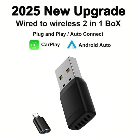 2 in 1 Wired to Wireless CarPlay Adapter Android Auto AI Box — Stereo Receivers, Cars Auto Home