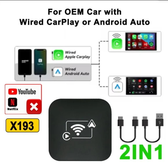4-in-1 CarPlay and Android Auto Wireless Adapter — Stereo Receivers, COOKING-MALL