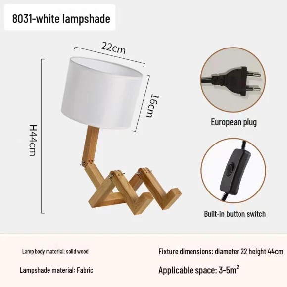 Scandinavian Wooden Table Lamp Robot — Study & Desk Lighting, HomeHarmony