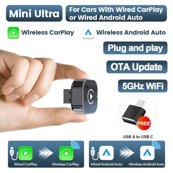 Wireless CarPlay Android Auto AI Box Adapter — Stereo Receivers, COOKING-MALL