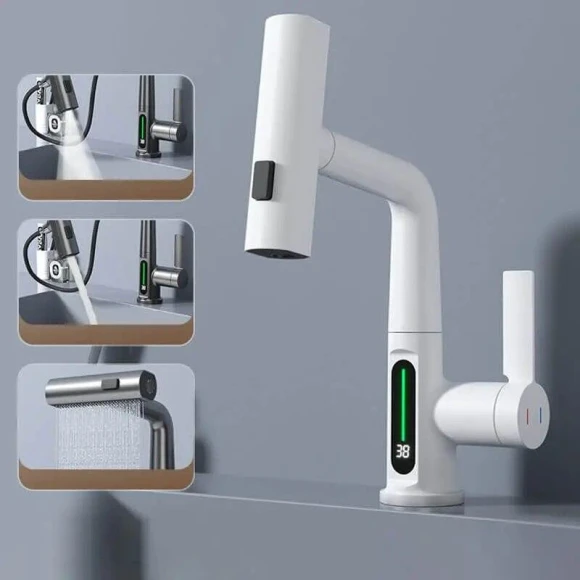 Digital Display Pull-out Lift Mixer Tap — Sink Faucets & Parts, SUN LL