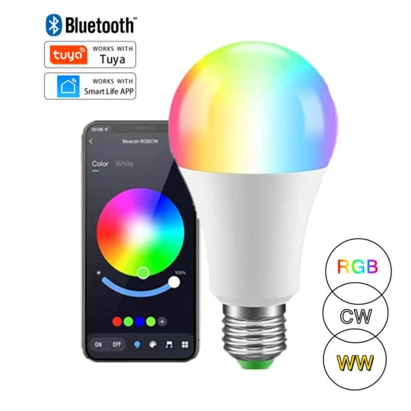 Smart LED Bulb with App Control, Adjustable Brightness, and Color Changing — LED, Tuya