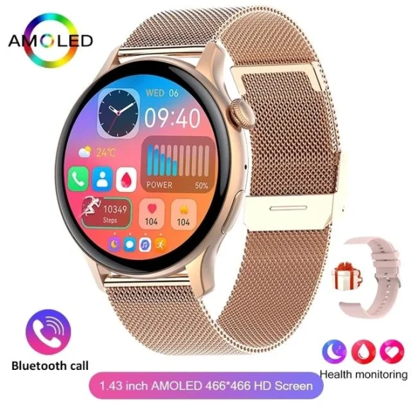 Women's Smartwatch with GPS, Fitness Tracker, Bluetooth Calling, ECG, Magnetic Charging, Mesh Strap — Microprocessors, Lucky Start