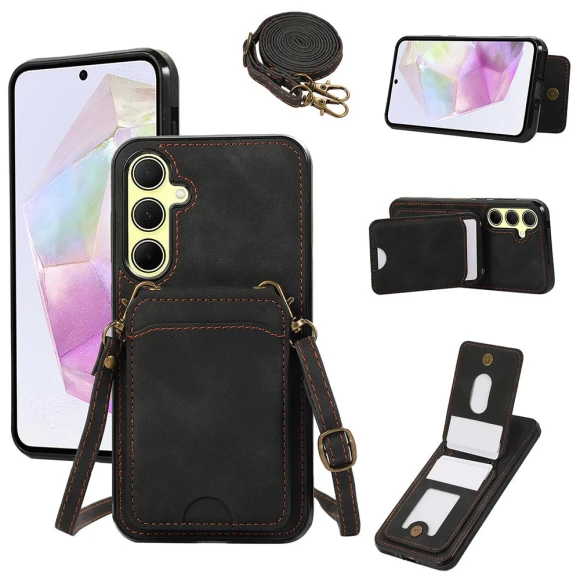 Card Holder Kickstand Leather+TPU Phone Cover with Shoulder Strap — Phone Accessories, Smartwatch 2025