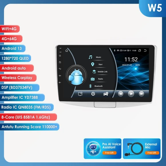 Android 13 Car Radio for VW Passat B7 CC (2010-2015) with GPS Navigation and CarPlay — Car Infotainment System, Hizpo