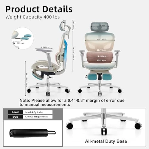 Ergonomic Home Office Desk Chair with Massage Lumbar Support, 4D Headrest & 5D Armrests, Reclining Big and Tall 400 lbs... — Desk Chairs, COTYFLY