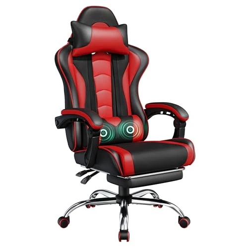 Gaming Chair with Massage Lumbar Support and Footrest — Gaming Seating Solutions, Yaheetech
