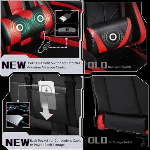 Gaming Chair with Massage Lumbar Support and Footrest — Gaming Seating Solutions, Yaheetech