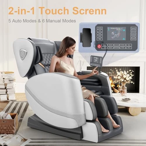 Massage Chair Full Body with Zero Gravity, Heating, Foot Massage, Auto Modes, Bluetooth Speaker, Touch Screen Controller — Beds & Tables, FURNIMAT