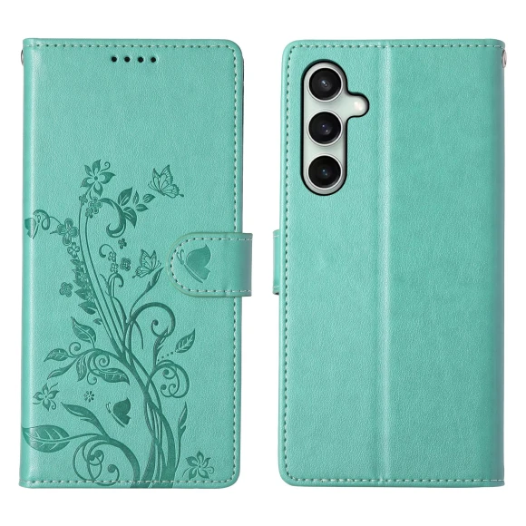 Wallet Case Butterfly Floral Imprint PU Leather Phone Cover with Wrist Strap — Bumpers, Smartwatch 2025