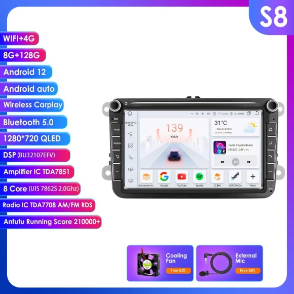 8-inch Android Car Multimedia Player with GPS, CarPlay, Android Auto, 4G, and Voice Control — In-Dash, OSSURET