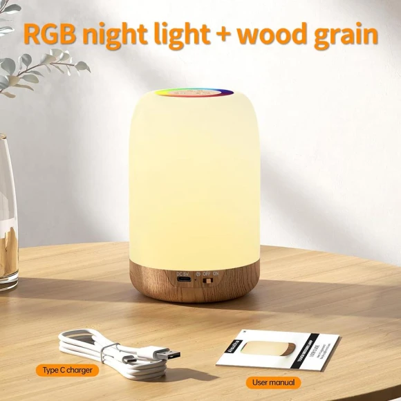 LED Touch Lamp with Adjustable RGB Color, Wood Texture Desk Lamp, Timer Function, USB Rechargeable Night Light — Outdoor Floor Lighting, Your Department Home