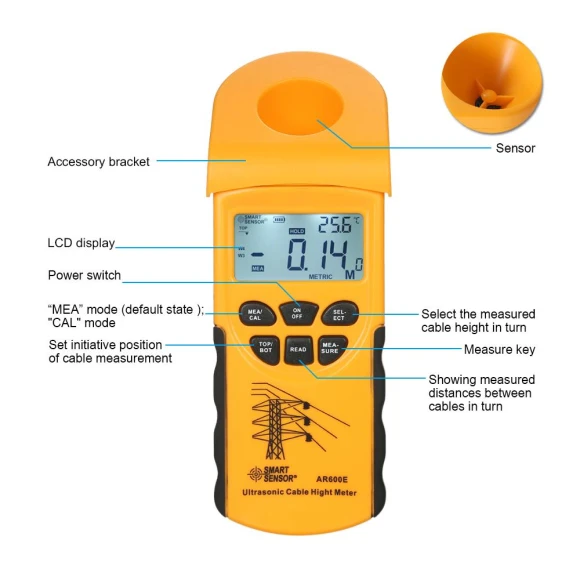 Professional Digital LCD Ultrasonic Cable Height Meter — Sound Meters, SMART SENSOR