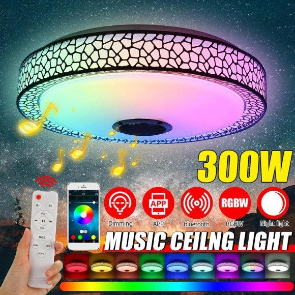 RGB Dimmable LED Ceiling Light with Bluetooth Speaker — Overhead Lighting, Ideal World