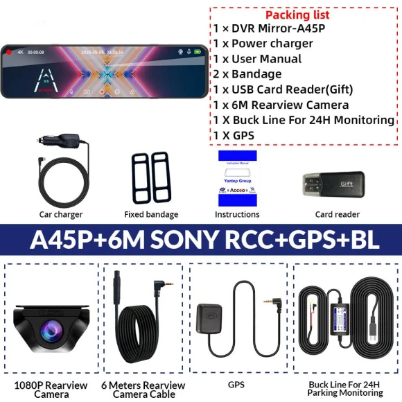 Touchscreen Car Dash Cam with Rearview Mirror — Rearview Cameras for Cars, E-ACE