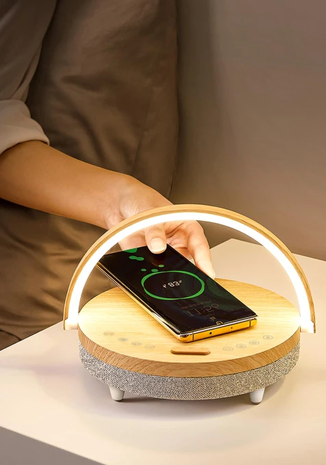 5-in-1 Bedside Lamp with White Noise, Bluetooth Speaker, and Adjustable Lighting — Portable Audio Solutions, EZVALO