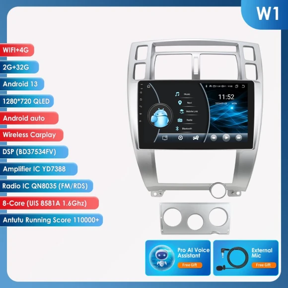 AI Android Car Radio with GPS Navigation and Wireless CarPlay — Car Installation Essentials, Hizpo