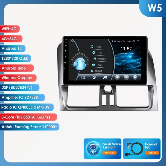 Car Multimedia System with CarPlay, Android 13, GPS Navigation, 4G LTE, and Hi-Fi Audio — In-Dash, OSSURET