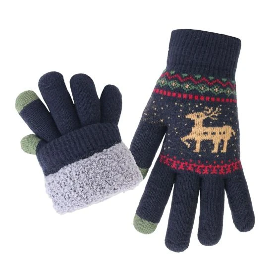 Full-Finger Knitted Gloves with Deer Pattern — Gloves & Mittens, Trahf