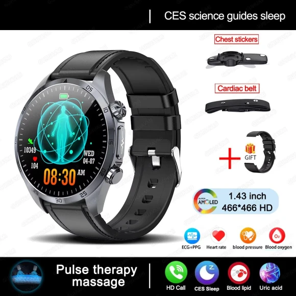 Smart Watch with Pulse Therapy, Sapphire Glass Screen, ECG+PPG, Blood Lipids, Uric Acid, BT Call, Sports Health — Smartwatches, ElectronicsHome
