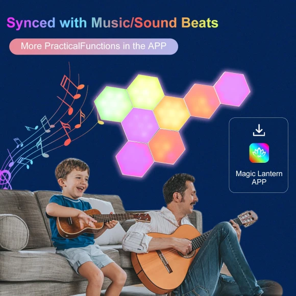 12-Piece Hexagon RGB Lighting Kit with Bluetooth — LED Strips, KaiSai