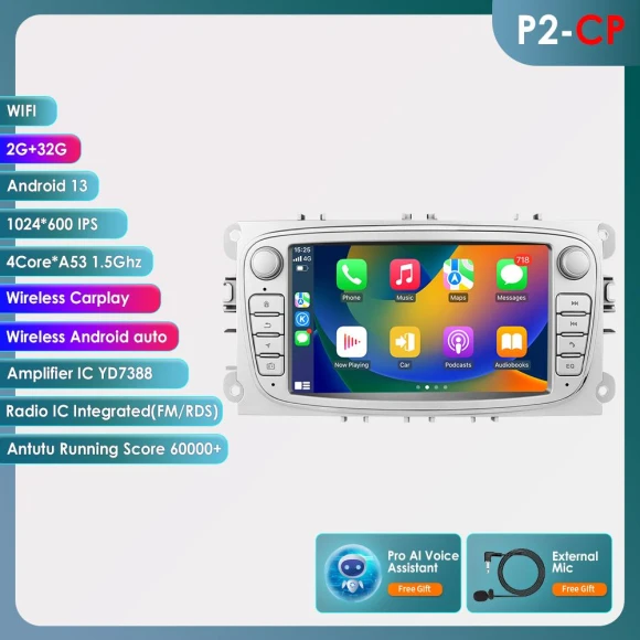 Android Car Stereo with Wireless CarPlay and Android Auto — In-Dash, OSSURET