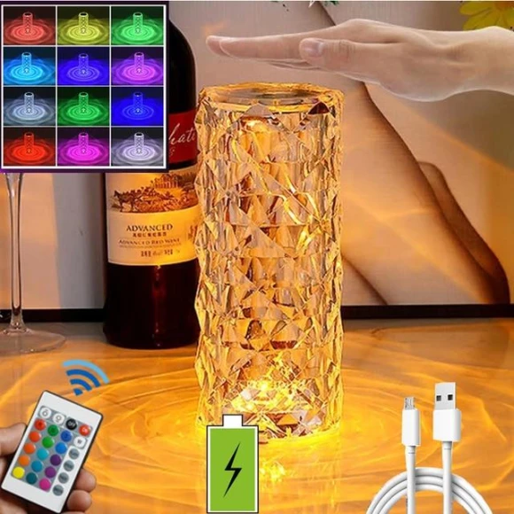 Crystal Table Lamp with Color Changing LED Projector — Desk & Table Lighting, Home museum
