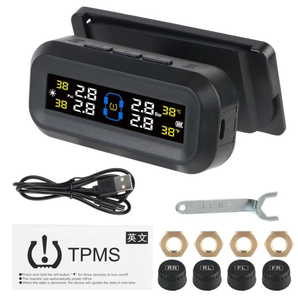 Digital LCD Display Solar USB Powered Auto Security Alarm Tire Pressure Monitoring System — TPMS Sensor Replacements, AINYSZIN