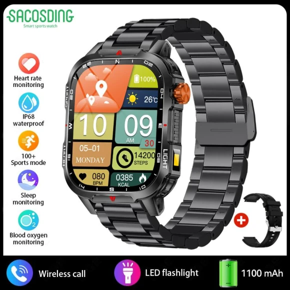 Men's Smart Watch with Bluetooth Calling, Large Battery, 2.01-inch Screen, IP68 Waterproof, Activity Tracker — Smartwatches, SACOSDING