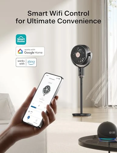 Smart Pedestal Fan with Dual Blades, App Control, and Auto Oscillation — Stand Fans, PELONIS